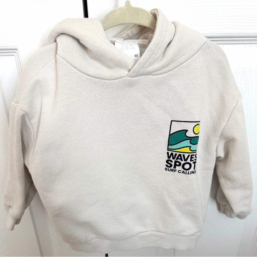 Zara Kids Cream Hoodie with Surf Design